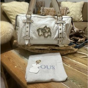 Gorgeous Tous leather Bag with Rhinestone aqua with handmade charm!